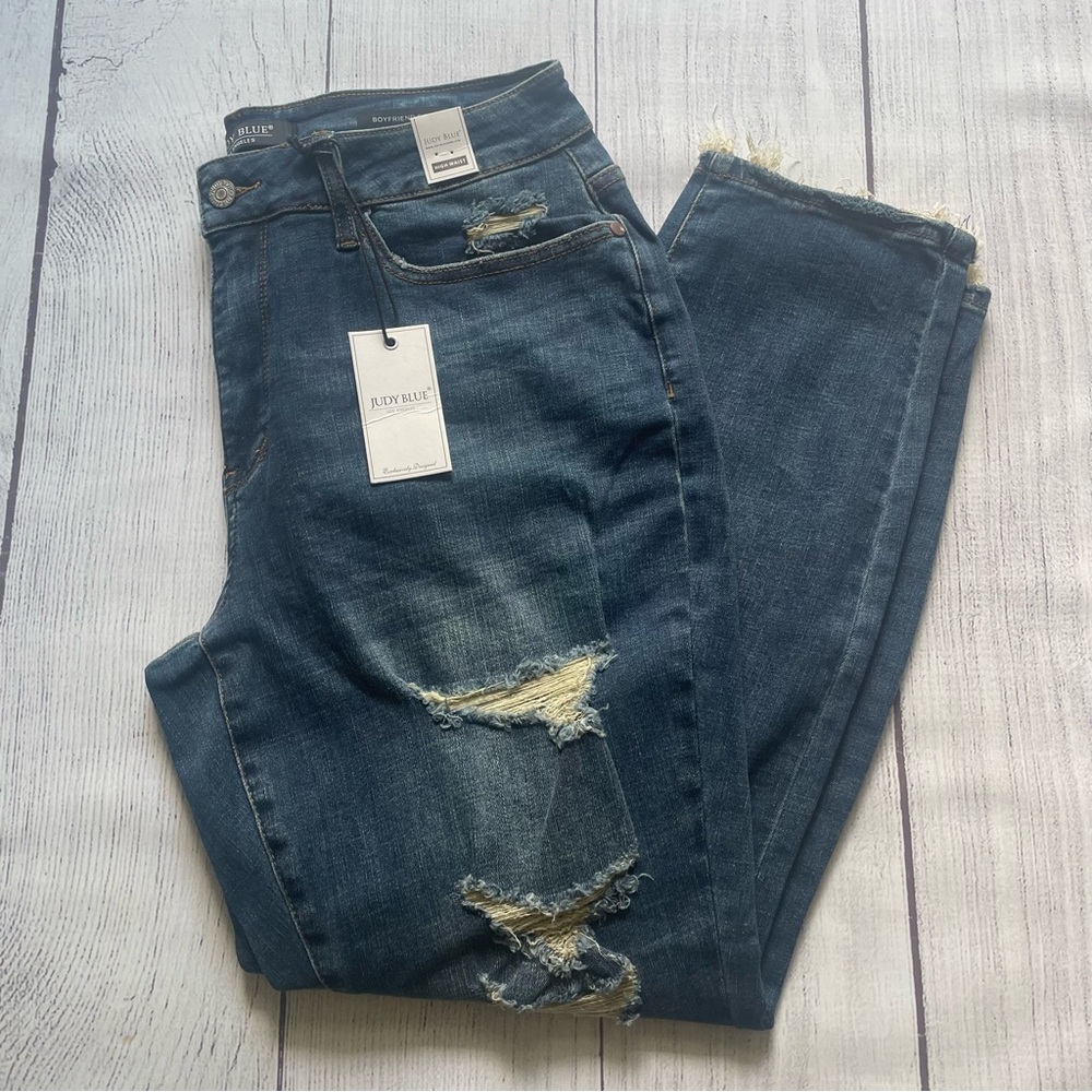 Judy Blue Dark Wash High Rise Distressed Jeans - Picture 1 of 12